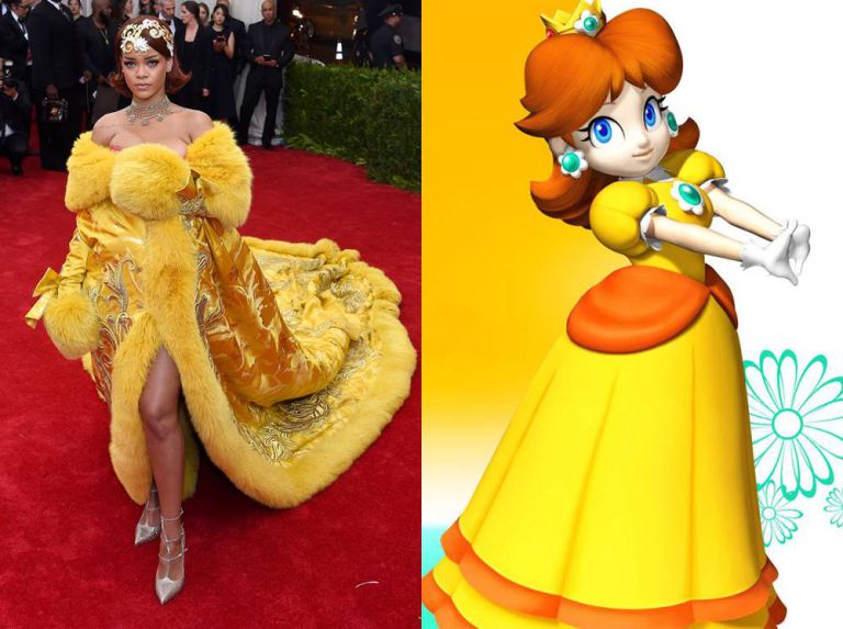 Rihanna dresses like Super Mario characters  Link back to - http://imgur.com/a/YAkyS  Credit: Getty/ Nintendo