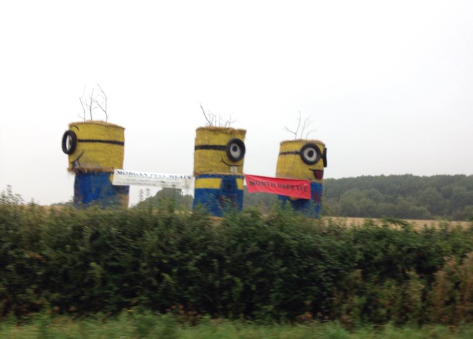 Three Minions with sign