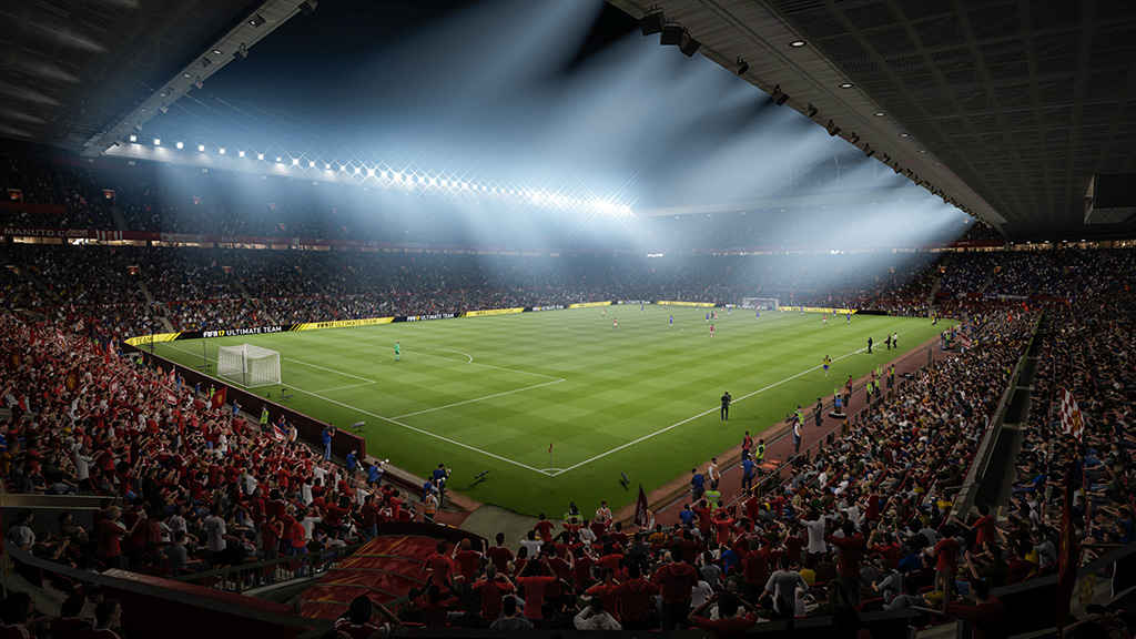 Old Trafford appears in FIFA 17, powered by the Frostbite engine