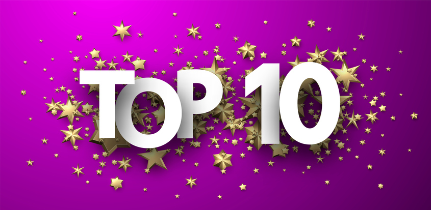 Top 10 sign with gold stars. Rating header.