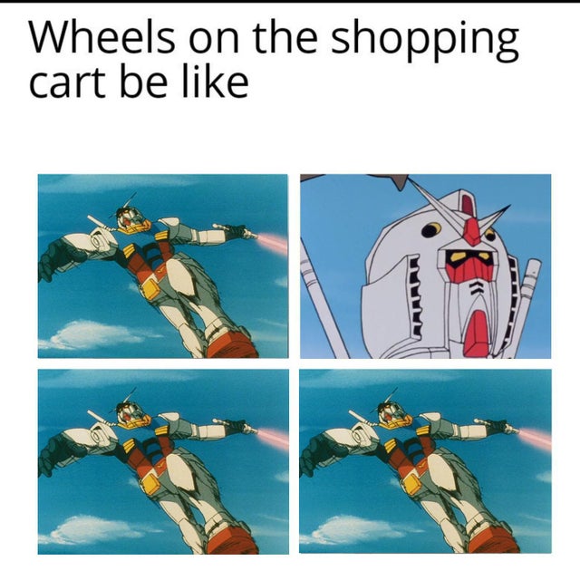 Gundam animation errors: wheels on the shopping cart Be like